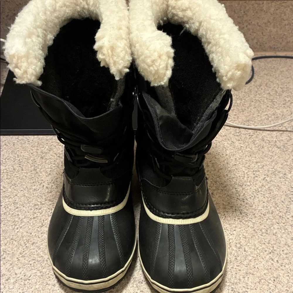 Sorel Black and Cream Kids Snow Boots